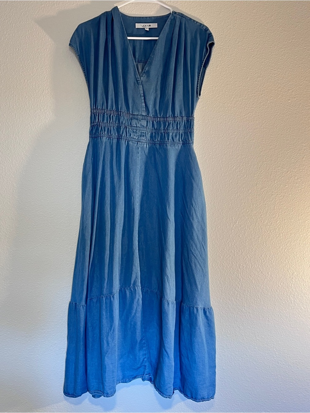 Joe's Jeans Chambray V-Neck Smocked Waist Tiered Maxi Dress